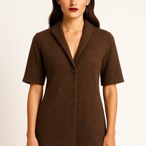 Eileen Fisher Long Italian Merino Wool Sweater Mid Thigh Length Heathered Brown